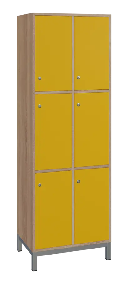 SBS-3322 šatní skříň 6-boxová, 1800x600x400 mm, kovové nohy, korpus dub bardolino, dvířka žlutá odio